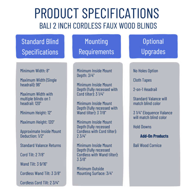 Bali 2 Inch FWB Specs